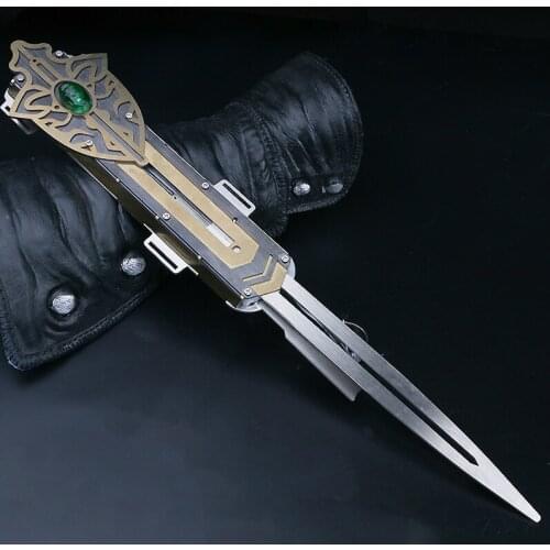 2021 new stainless steel metal special-shaped blade invisible sword Edward weapon can pop up set sword birthday gift