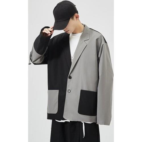 2021 New Luxury Classic Black Patchwork Japan Style MenS Casual Blazers Autumn Spring Fashion Brand Loose Long Suit