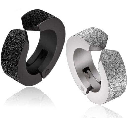 Wholesale Jewelry -- 316L Titanium steel Frost Clip Earrings For Men Jewelry Black / White