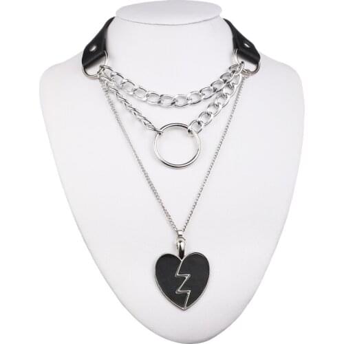 Heart choker necklace Punk choker collar goth necklace women black leather emo gothic jewelry