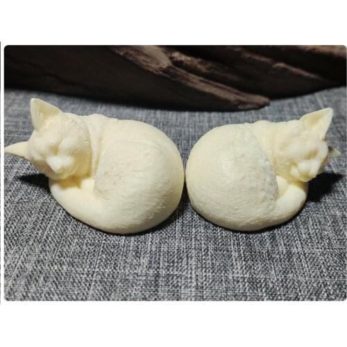 Get 2 pieces (pair)Sleeping cat lazy cats Ivory fruit powder suppress statues Decoration Toy tea pet cat sculpture Healing