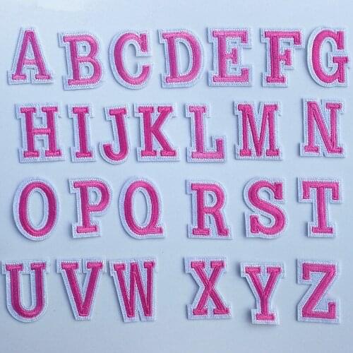 PINK English Letter Patches For kid jeans Clothing DIY Stripes Stickers English Letters Alphabet Embroidered BADGE Name Patch