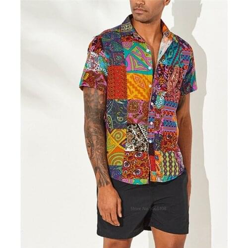 2021 Men African Fashion Shirt Short Sleeve Cotton Linen Print Rich Bazin Africa Streetwear Hip Hop Clothing