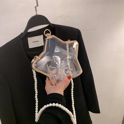 Womens Top Quality Star Transparent Crossbody Bag Female Luxury Designer Pearl Small Handbag Chain Shoulder Messenger Bag Purse