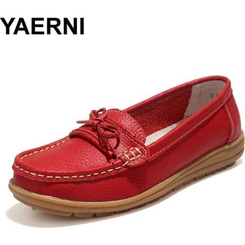 YAERNI Shoes Woman Genuine Leather Women Shoes Flats 4Colors Loafers Slip On Womens Flat Shoes Moccasins #WD2872