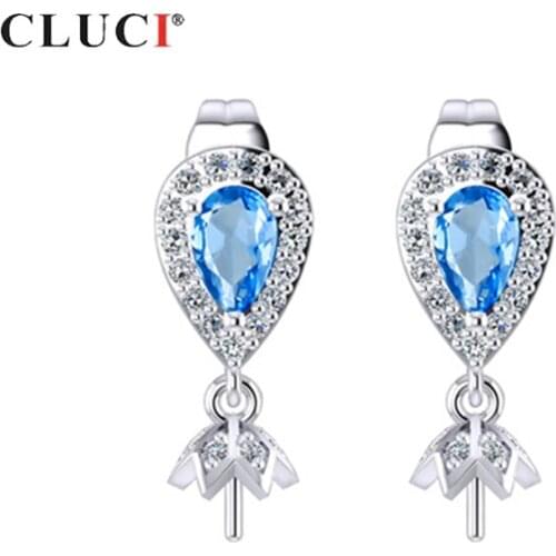 CLUCI Blue 925 Sterling Silver Zircon Earrings For Women Engagement Silver 925 Water Drop Earrings Wedding Jewelry SE095SB