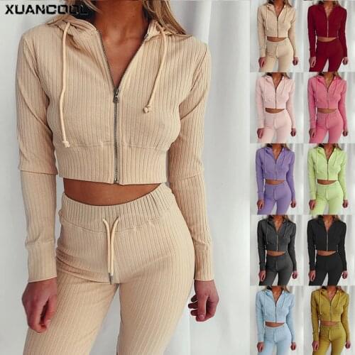 2021 Tracksuit Women 10 Colors Stripe Sexy Long Sleeve Crop Top Sweatshirt+Pants Sportwear Clothing Suits Female Chandal Mujer