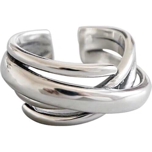 Bijoux Fashion Real Silver Color Irregular Chains Rings for Women Boho Adjustable Antique Rings Anillos joyas de plata