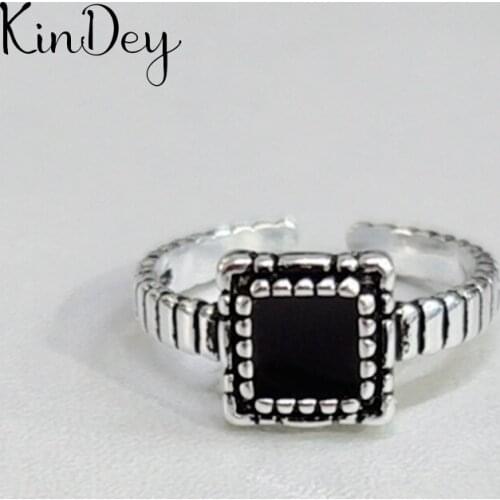 Simple Style Silver Color Black Square Rings for Women Men Jewelry Big Open Rings bague femme