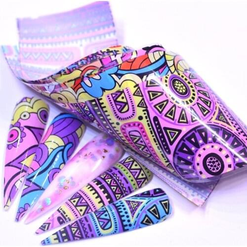 LCJ 2021 10PCS Nail Foil Sticker Vintage elements Adhesive Wraps Transfer Paper Marble Shining Nail Art Decal Gel Slider