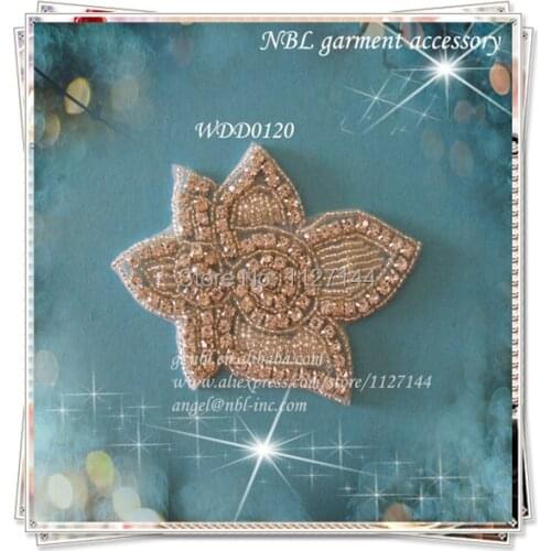 30 PIECES) Bridal beaded rhinestone flower applique patch for wedding dress DIY iron on WDD0120