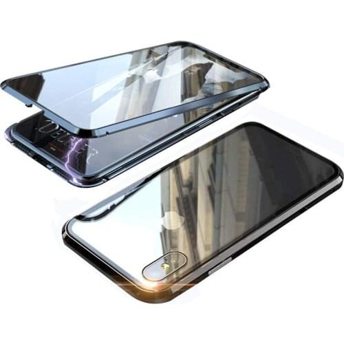 360 Magnetic Case Metal Frame Front and Back Tempered Glass Full Body Protective Case for iPhone Series