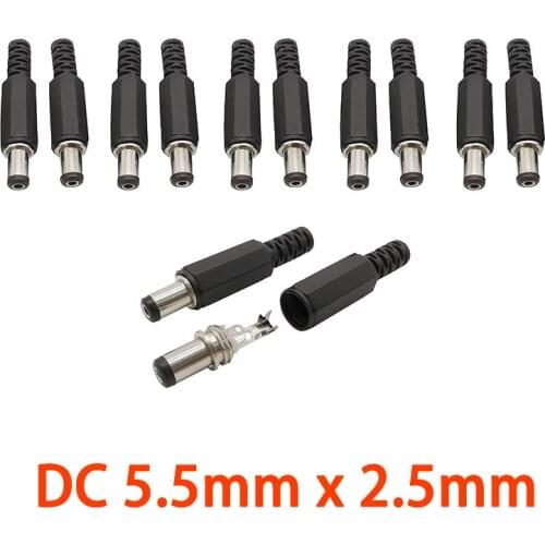 50Pcs DC 5.5mmx2.5mm DC Power Male Plug Socket Wire Connectors 5.5*2.5mm Electrical Charge Socket Solder Outlet Adapter DC Plug