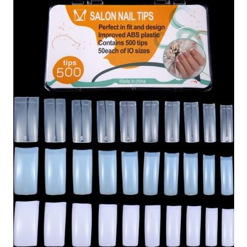 500Pcs/box ABS Nature Transparent White Clear False Artificial Nail Coffin Fake Tip Half Cover Nail Tips Cover 10 Sizes DIY Tool