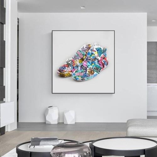 Abstract Modern Graffiti Art Hat Shoes Skull Canvas Painting Posters and Prints Wall Art Picture for Living Room Home Decoration
