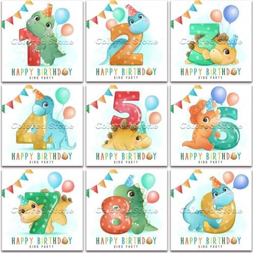 New Diamond painting Cartoon Animals digital dinosaur 5D DIY Full Square Drill embroidery Cross stitch Round mosaic Drawing 1214