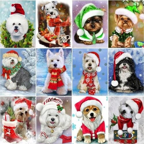 HUACAN Diamond Embroidery Christmas Dog Rhinestones Mosaic Diamond Painting Animal Full Square Beaded Needlework Handmade Hobby
