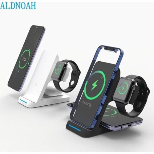 ALDNOAH Wireless Charger Stand 15W Qi Fast Charging Dock Station for Apple Watch iWatch 6 AirPods Pro For iPhone 12 11 XS XR 8