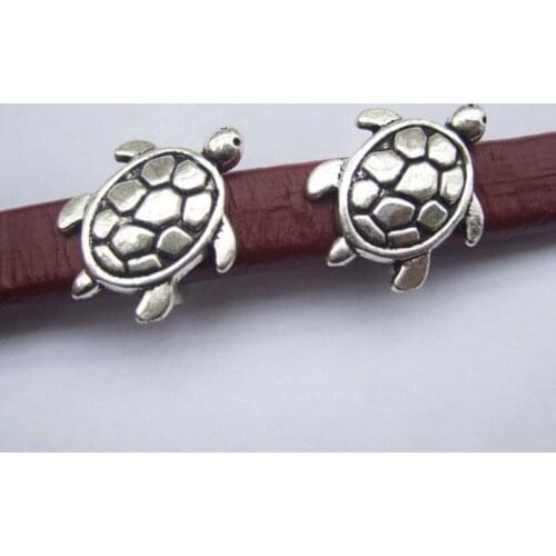 10Pcs/Lot Antique Silver Color Turtle Spacer Slider Beads for 10x6mm Licorice Leather Bracelet Jewelry Findings