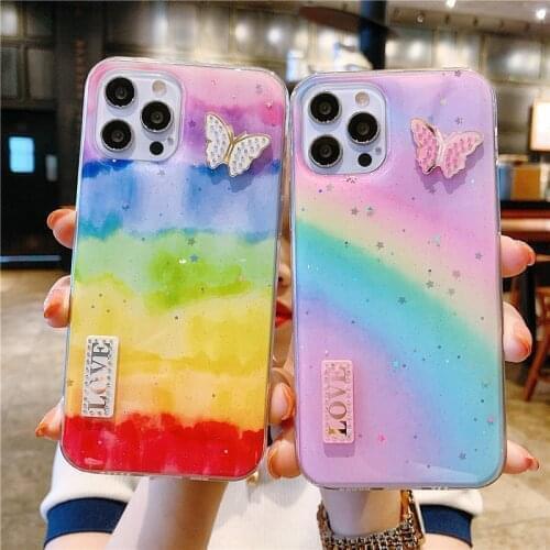 Rainbow Diamond Butterfly Glitter Star Case For Xiaomi Mi CC9 A3 10 9T 10T POCO M3 Cover Redmi Note 9 9A 9C 8 8A 8T Note 7 k20