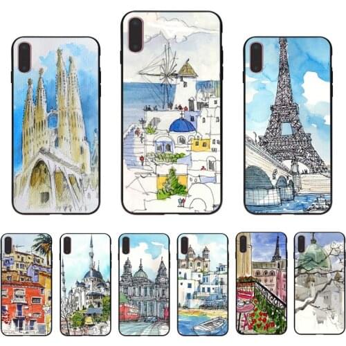 IMIDO Urban sketch pattern Soft Transparent silicon cover case For iPhone X XR XS max 6s 6plus 6 7plus 7 8 8plus 5 5S phone case
