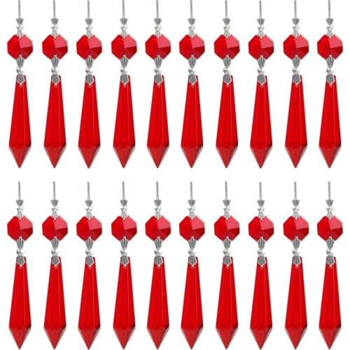 H&D Red Sparkel Icicle Crystal Chandelier Prisms Sun Catcher Feng Shui Decorative Charm 25pcs