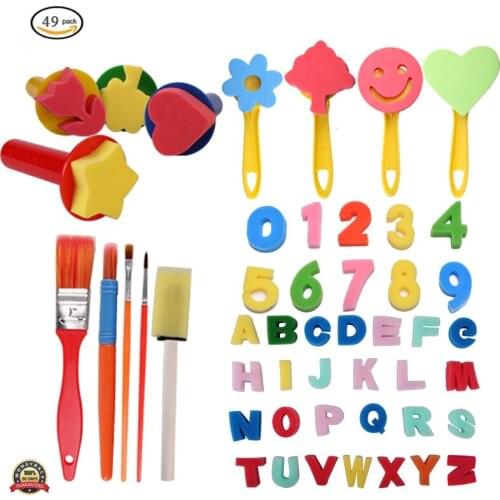 Kids Art & Craft 49 Pieces Sponge Painting Brushes Kids Painting Kits Early DIY Learning Foam Brushes Art Crafts sponge