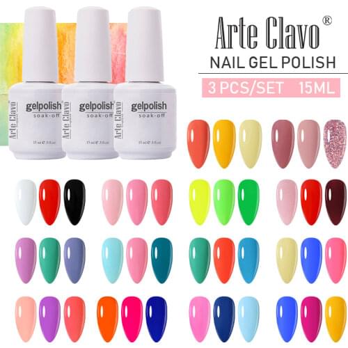 Arte Clavo Nail Art Gel Polish Set 3PCS Base Top Coat UV Hybrid Gel Varnishes Manicure for Semi Permanent Gel Nail Polish Set