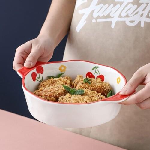 Baking Pan Ceramic Soup Pan Deep-Dish Baked Rice Baking Pan Household Binaural Plate Oven Bowl Oven Special Bowl Dishes Dish Pla