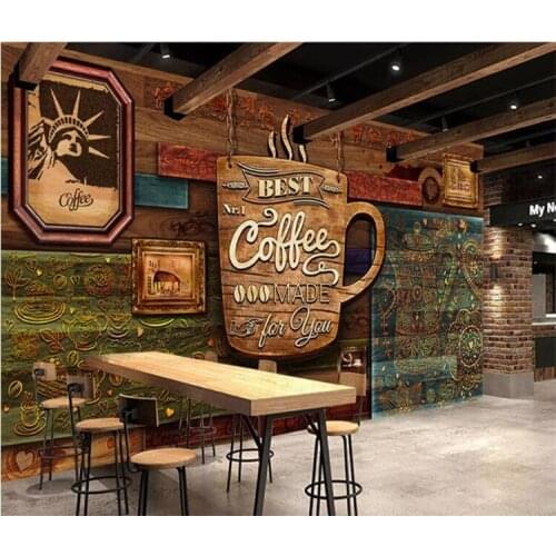 Custom food store wallpaper,Wood pattern coffee,3D retro mural for the restaurant cafe hotel background wall PVC wallpaper