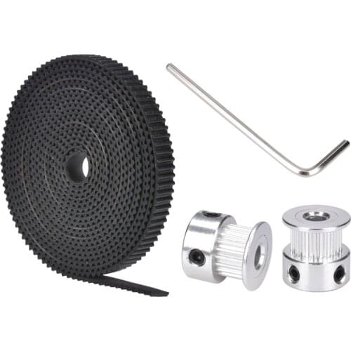 GT2 16 Teeth bore 5mm Pulley with 2m GT2-6mm Width Open timing Belt KIT For 3D Printer(4xM3 setscrews and 1xAllen Key