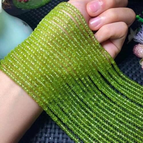 ICNWAY 35CM Natural Peridot 3-4mm Gemstone Beads Faceted Roundel for Silver 925 Jewelry Making Necklace Bracelet Earring