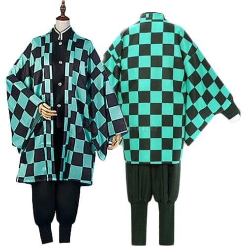Demon Slayer Kamado Tanjiro Cosplay Costume Japan Anime Kimetsu no Yaiba Halloween Adult Kids Kimono Full Sets Role Play C90C36