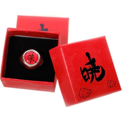 Anime Cosplay Akatsuki Ring With Box Akatsuki Itachi Pain Orojimaru Ring Finger Adult Ninja Props Accessories Cool Stuff Gift