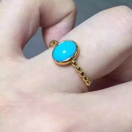 Natural turquoise gem Ring Natural red garnet ring S925 silver trendy elegant Simple round Adjustable womens girl fine Jewelry