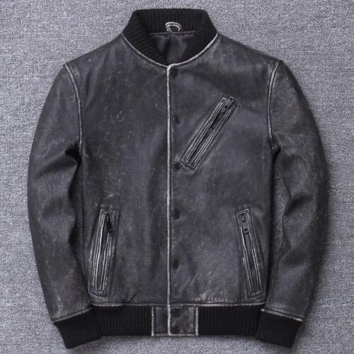 Handsome Baseball Serve Lead Genuine Clothing Head Layer Pure Cowhide Do Used Leisure Time Mens Wear Leather Thick Moto Jacket
