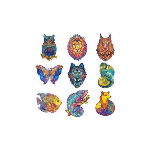 Colorful Wooden Puzzles 3D Cartoon Animal Jigsaw Removable Wooden Puzzle for Adults Kids DIY Wood Animal Shaped Crafts Gifts