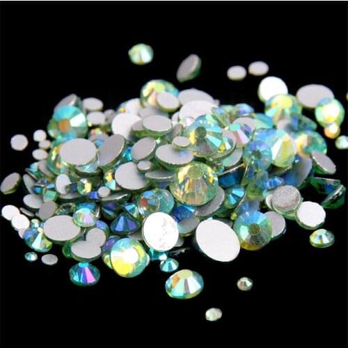 MHS.SUN SS3-SS30 Peridot Green AB Crystal Non Hotfix Rhinestone Bright Glass Crystal Loose Flatback Rhinestones Garment Decor