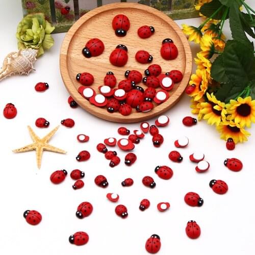 50/35/30/25/20pcs 5 Sizes Miniature Wooden Craft Garden Red Landscape Ladybug Decoration Wooden Diy and Crafts Wood Ornaments