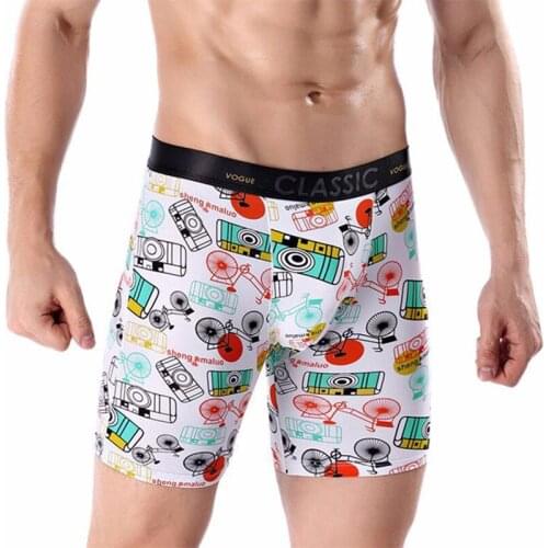 3pcs Mens Sports Lengthened Ice Silk Printed Long Boxer Briefs Running Wear-resistant Legs Plus Size Five-point