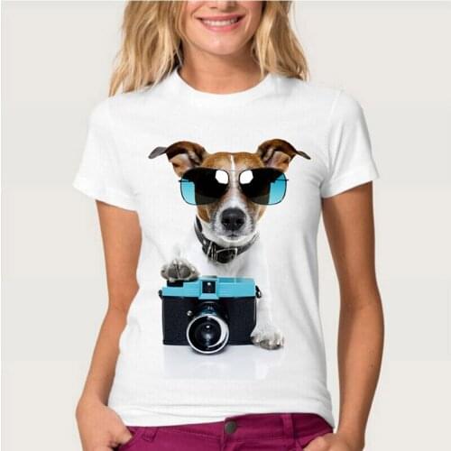 New Summer Fashion Womens Tops Hipster Cameraman Corgi Printed T-Shirt Cute Dog Design Casual T Shirt Beautiful Girl Tees