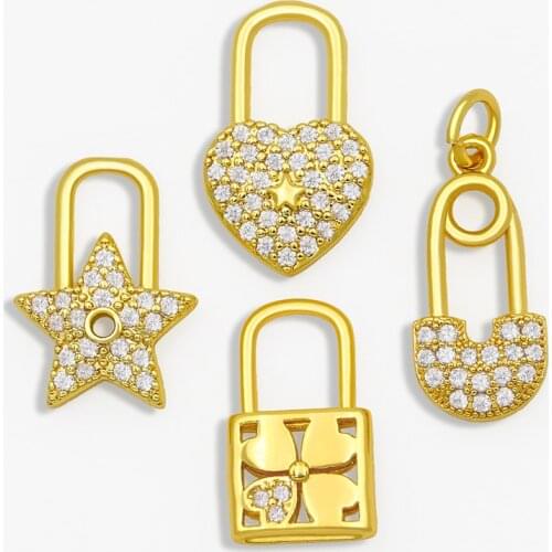 OCESRIO DIY Cubic Zirconia Small Lock Star Pandent Supplies For Handmade Heart Pendant Jewelry Making Accessories pdta144