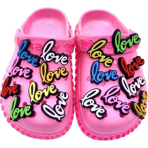Wholesale 50PCS Mix Colorful Shoes Chams Silicone Love Icon Decoration For Croc JIBZ Sandals Cartoon Accessories Kids X-MAS Gift