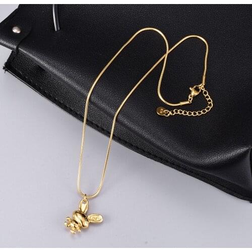 Punk Hiphop Waggle Cute Animal Rabbit 3D Cartoon Pendant Necklace Gold Stainless Steel Link Chain Fashion Jewelry
