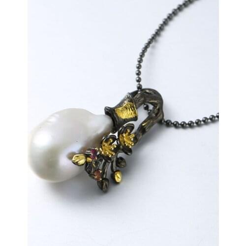 S925 Sterling Silver Pendant With Natural Shaped Pearls Vintage Thai Silver Baroque Style Irregular Pearl Women Pendant