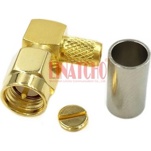 RG58 RG142 RG223 RG400 LMR195 3D-FB RF coax cable crimp male plug SMA right angle connector