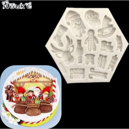 Santa Claus/Snowman/Elk Fondant Cake Mold Candy Chocolate Silicone Molds Cookies Pastry Mould Baking Cake Decoration Tools Aouke