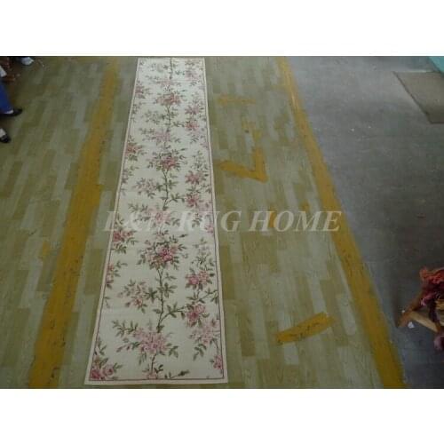 Free shipping 2.5'x12' Runner Handmade Floral English Garden Blue Roses Wool Needlepoint Rug