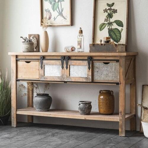 Retro Distressed Solid Wood Storage Table Distressed Storage Cabinet Drawer Type Bedroom Hall Log Color Table