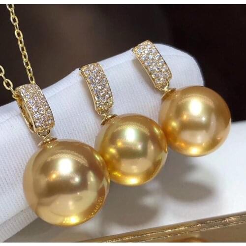 D117 Fine Jewelry 18K Gold Natural Ocean Sea Golden Pearls 8-11mm Females Jewelry Sets for Women FIne Jewelry Sets
